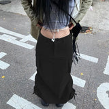 Rockmore Grunge Fairycore Maxi Skirts Women Y2K Drawstring Slit Long Skirt Aesthetic Outfits Low Waist Straight Skirt