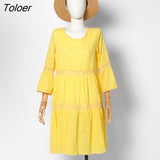 2023 New Women Elegant Embroidered Lace Dress White Female Splicing Dress Floral Hollow Out Loose Casual Party
