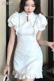 Vestidos De Mujer Chic Cheongsam Dress Chinese Style Stand Neck Hollow Out Ruffles Bodycon Mini Dresses Temperament
