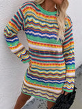 Multicolor Strip Round Neck Long Sleeve Sweater