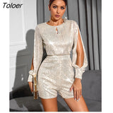 Luxurious Sequin Split Sleeve Playsuit Sexy Elegant Party Jumpsuit Shining Women Clothing Autumn Outfits Body