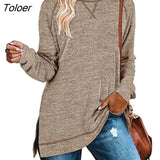 Women Loose Casual Solid Long Sleeve O-neck Sweatshirt Side Split Pullover Top Ladies Pullovers Winter Clothes
