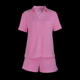White Casual Solid 2021 Velvet Tracksuit 2Piece Set Women Down Collar Pocket Short Sleeve Female Tops Elastic Loose
