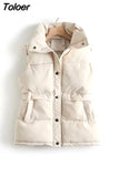 Cotton Padded Loose Vest for Women Autumn Winter Windproof Warm Stand Collar Single Breasted Vest Jacket Oversize