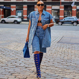 Women's Casual Denim Jacket Women's Fashion Denim Jacket Sleeveless Shoulder