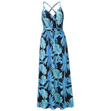 Floral Long Dress Sexy Backless Casual Beach Strap Dress 2021 Clothes Dresses For Women Blue Sundress