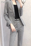 Piece Elegant Women Plaid Set New Fashion Vintage Office Business Casual Single Breasted Blazer Jacket Pants Feet