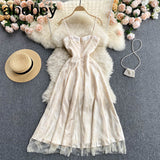 Beach Maxi Dress Women Fashion Summer Robe Sweet Elegant Sexy Suspender Backless Vestidos Sweet A-line