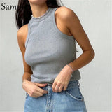 Knitted Summer Ribber Sleevless T Shirt Tops Women Casual Khaki White Crop Tops 2021 Club Short Skinny Tank Tops