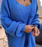 Simplee Sexy buttons v-neck long sleeves knitted mini dress set women Sexy crop tank top sweater coat suit Loose two pieces