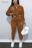 & Biker Letter Print Women's Sets Jogging Suits for Women Long Sleeve Button Up Baseball Coat and Sportswear Pant