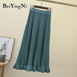 High Waist Skirts Womens Solid Plaid Vintage Casual Sweater Knitted Skirt for Woman Elastic Retro Skirt Faldas