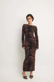 New Women's Fashion Elegant Round-Collar Knitted Long Dress Leopard Dress Dress