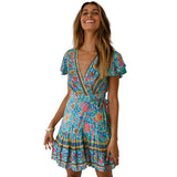 New Summer V-Neck Sexy Bohemian Print Dress Skirt Women's