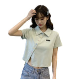 Toloer Cotton 2024 Summer New Polo Shirt Short-Sleeved T-Shirt Female Slim High Waist Lapel Short Style Student Jacket