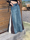 Fashion Women's Denim Skirt Spliced Design High Waist Button Side Split Contrast Color Skirts Spring 2023 Trend New