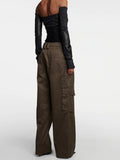 Fashion Women Trouser Slim Removable Contrasting Colors Fishbone Straight Green Girdle Cargo Pants Summer 2023 New