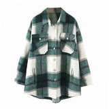 Loose Casual Wool Plaid Jacket Women Turn Down Collar Fashion Coat With Pockets Autumn Long Sleeve Ladies Jackets