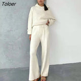 2023 Autumn Winter Women's tracksuit Solid Color Hooded Long Sleeve Sweater Elastic Trousers Suits Knitted Two Piece