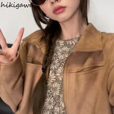 Jacket Woman Turndown Collar Fashion Cropped Tops 2023 Ropa Mujer Casual Vintage Fashion Outwear Women's