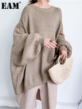 Big Size Gray Knitting Sweater Loose Fit Round Neck Long Sleeve Women Pullovers New Fashion Autumn Winter 2022