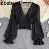 New Floral Chiffon Blouse Female Slim and Versatile Square Neck Stretch Blusa Slim Short Puff Sleeve Shirt