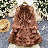 High-End Heavy Industry Diamond Lotus Leaf Dress Girl Spring Strapped Temperament Lace