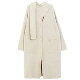 Women Apricot Long Knittign Slit Big Size Long Dress New Scarf Collar Long Sleeve Fashion Tide Spring Autumn 2023
