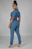Casual Short Sleeve Denim Jeans Jumpsuit with