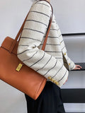 Women's Striped Flap Detailed Gold Button White Tweed Short