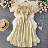 Women Floral Dress bohemian A-Line slash neck short sleeves dress summer vintage beach off shoulder Polka Dot
