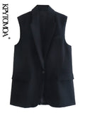 Women Fashion With Pockets Lapel Collar Waistcoat Vintage Sleeveless Front Button Female Outerwear Chic