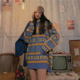 Striped Women Sweater Pullover Tops Autumn Winter Thick Loose Long-Sleeved Round Neck Harajuku Street Style Sweater