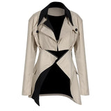 Loose Fit Khaki Two Ways Wear Irregular Jacket New Lapel Long Sleeve Women Coat Fashion Tide Spring Autumn 2023