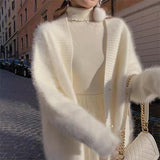 Mohair Pearl Buttons Cardigan Women's Mink Cashmere Sweater Fall Winter 2022 New Elegant Chic Suit Korean Clothing