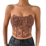 Sexy Lace Corset Cami Hollow Out Tank Top Female See Through Club Party Streetwear Sleeveless Slim Black Goth Crop