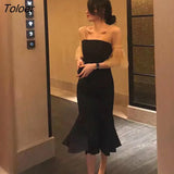 Women Mesh Puff Sleeve Summer Sexy Ruffles Fashion French Style Vintage Party Breathable High Waist Casual Female