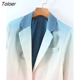 Color Block Single Breasted Blazer for Women Notched Collar Long Sleeve Straight Streetwear Blazers Office Lady