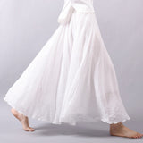 Elegant High Waist Linen Maxi Skirt 2020 Summer Ladies Casual Elastic Waist 2 Layers Skirts saia