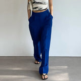 Blue Casual Straight Pants For Women High Waist Loose Solid Minimalist Trousers Female Spring Clothing Style