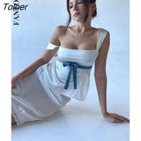 Square Collar Satin Camisole Women Sexy Sleeveless Backless Female Crop Tops Solid Skinny Lace Up Y2k Vest Tops