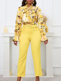 New Fashion Print Strap Long-Sleeved Top High-Waisted Trousers