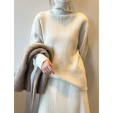 Women's Turtleneck Striped Ribbed Sweater High Neck 2022 Winter New Loose