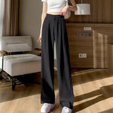Toloer Leg Pants Women's Pants Down Loose High Waist Pink Trousers Spring And Autumn Suit Narrow Version Straight Leg Casual Floor Trousers-Outfit