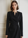 Fashion Women's A-line Dress V-neck slim Long Sleeve Single Breasted Asymmetric Black waist Dresses summer 2023 New
