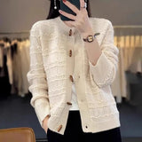 Toloer Striped Wool Knitted Cardigan Women's Autumn Coat 2025 New Spliced Sweater Jacket Bottom Shirt