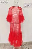 2023 Summer Women's Dress New Fashion Round Neck Loose Gauze Spliced Ruffles Sleeve Ankle-length Dresses Female