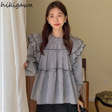 Women Shirt Vintage Loose Blouses 2023 Blusas Mujer De Moda O-neck Long Sleeve Ruffles Sweet Blouse Korean Fashion