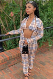 Casaul Check Design Long sleeve Turn down Collar Outer & Bra and Pant