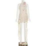 Floral Applique Ruffle Dresses for Womens Summer 2023 High Fashion Y2k Fairycore Asymmetrical Short Dress